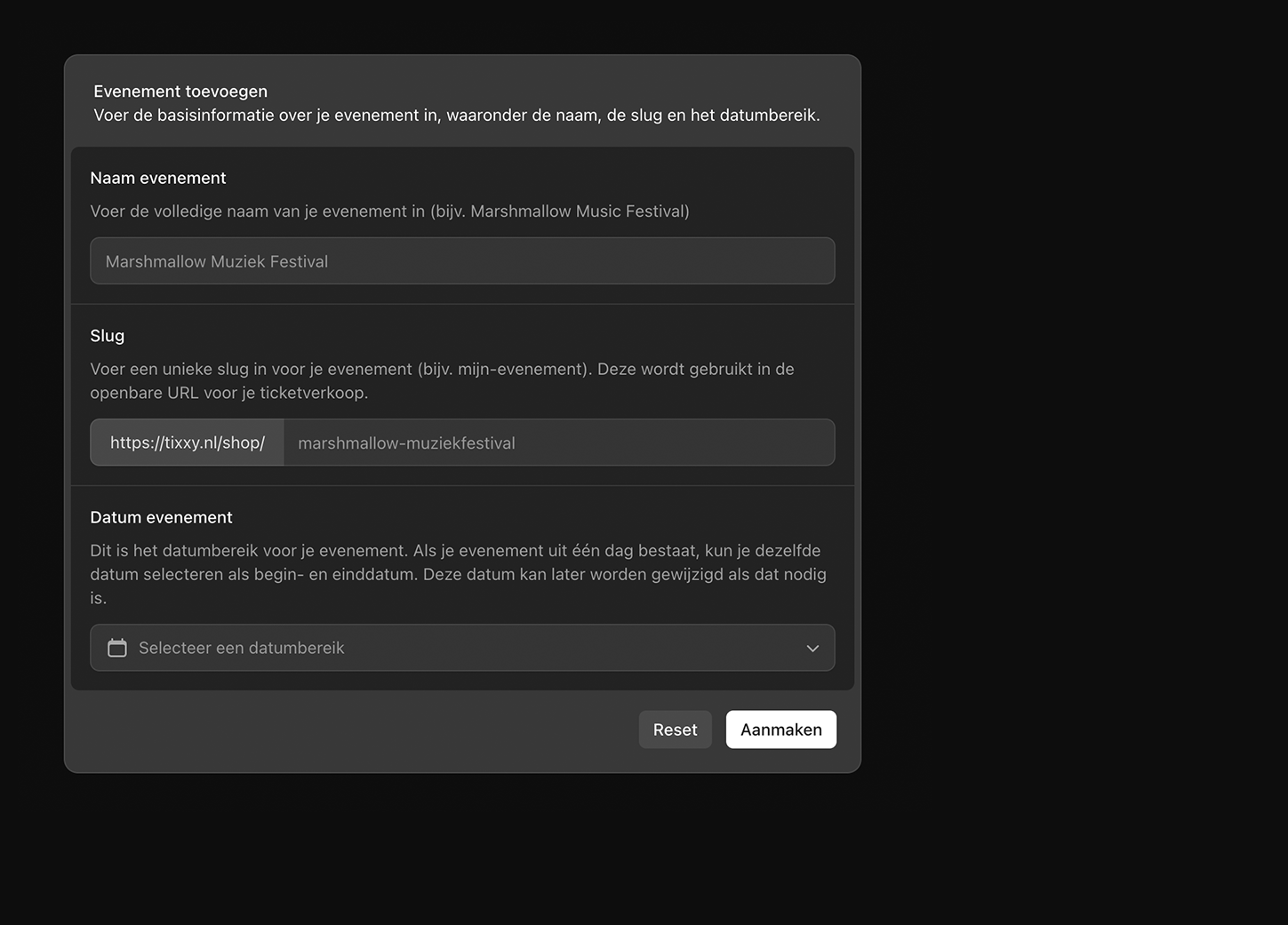 Tixxy dashboard screenshot